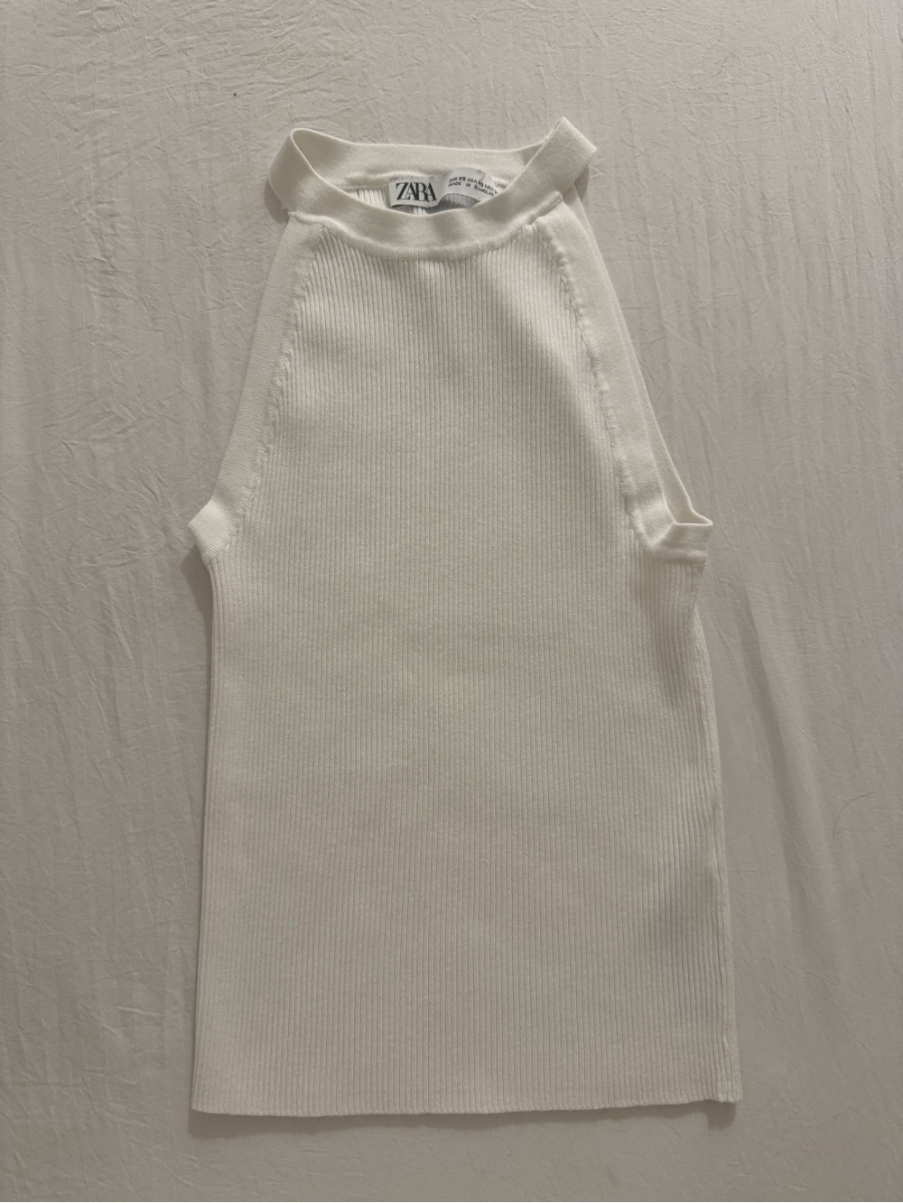 Zara White Ribbed Halter Tank Top